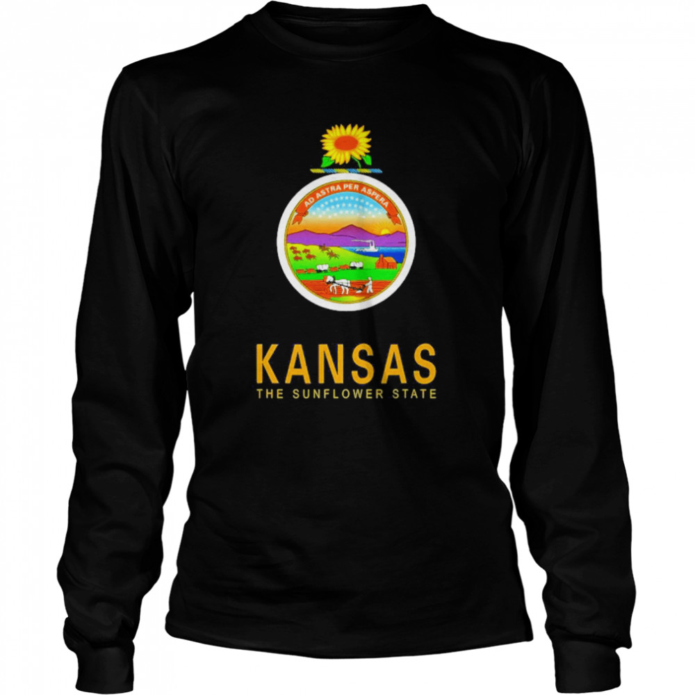 State Of Kansas Flag The Sunflower State City Topeka Pride  Long Sleeved T-shirt