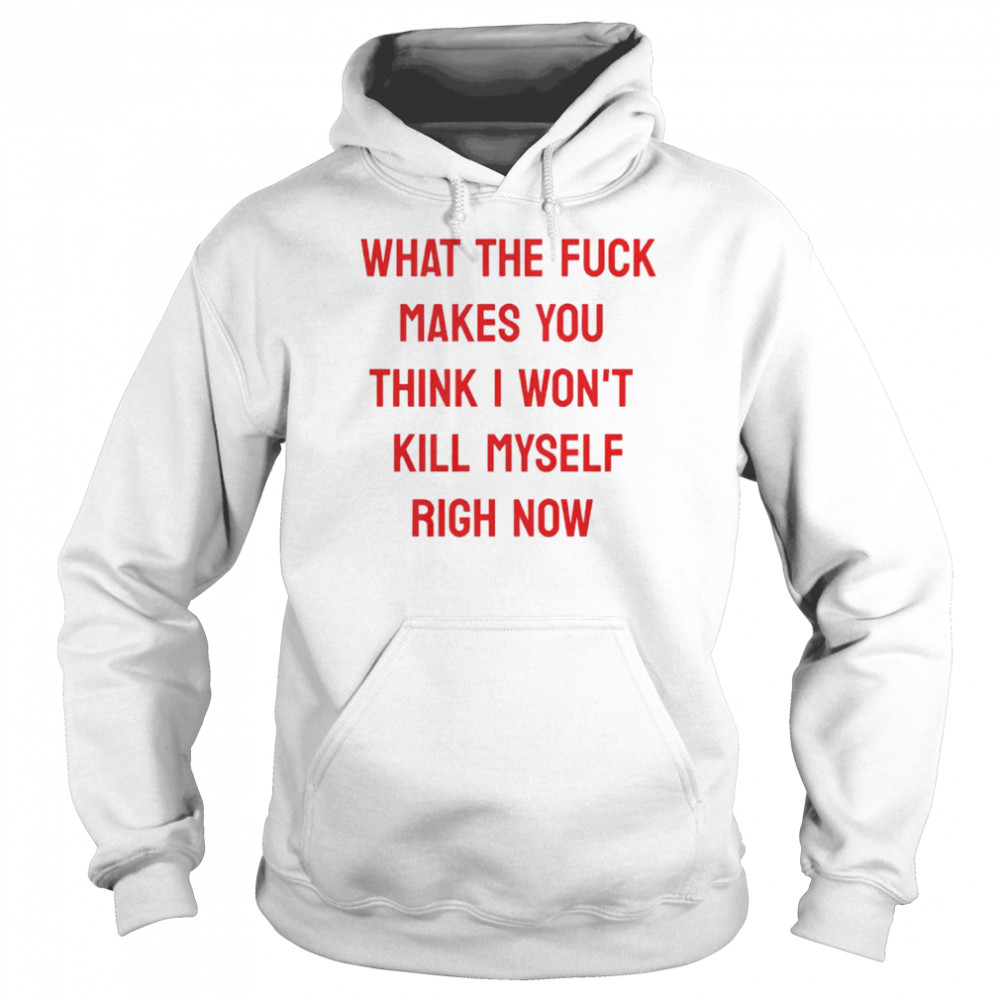 What the fuck makes you think I won’t kill myself right now shirt Unisex Hoodie