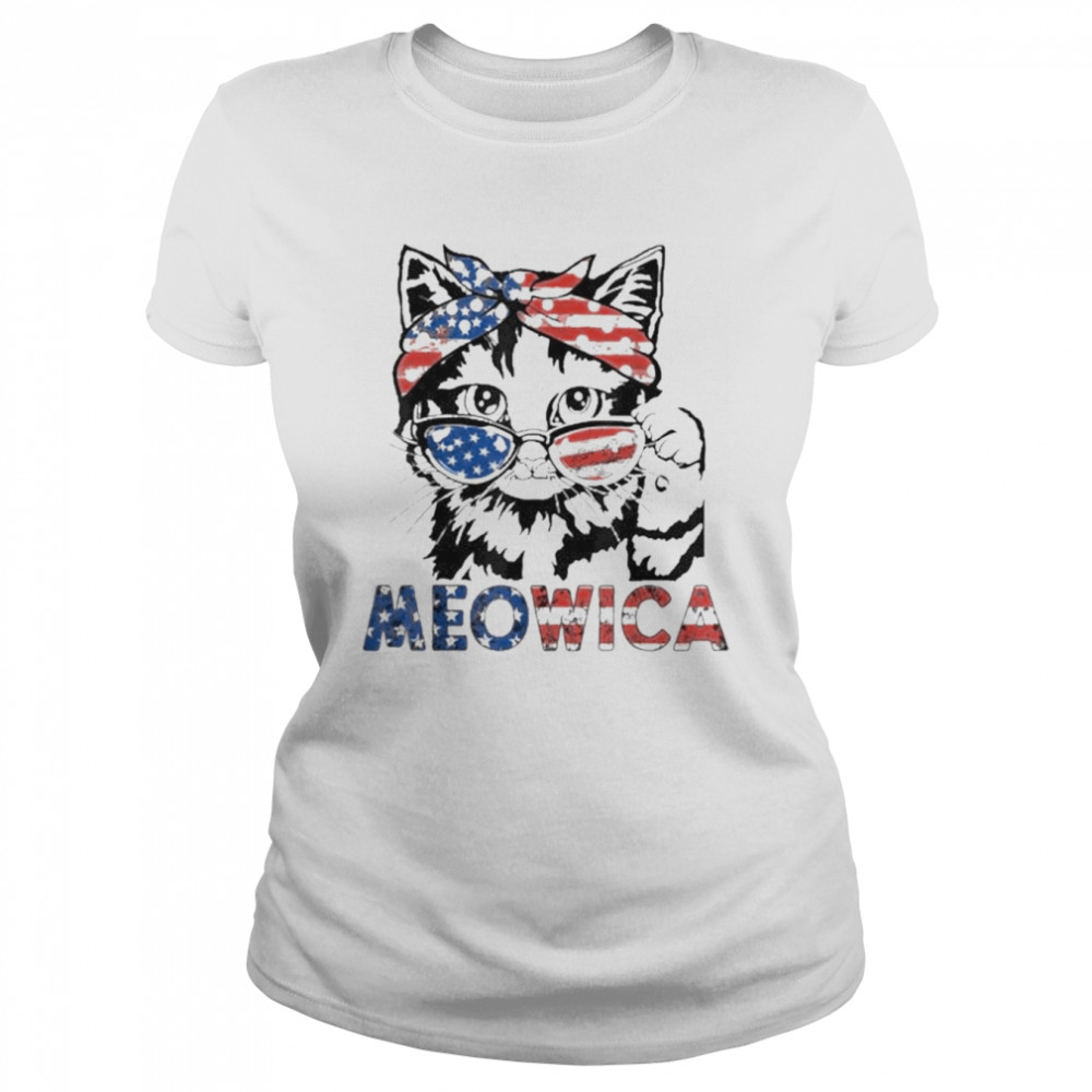 Meowica Cat Sunglasses American Flag 4th Of July Merica Usa  Classic Women's T-shirt