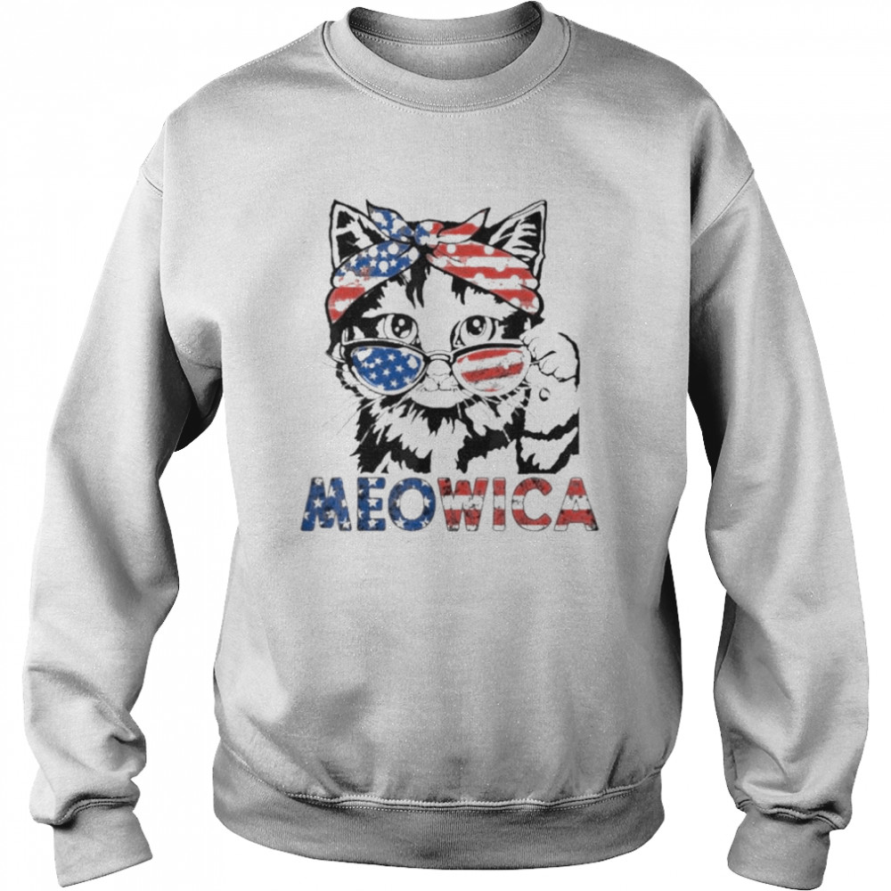 Meowica Cat Sunglasses American Flag 4th Of July Merica Usa  Unisex Sweatshirt