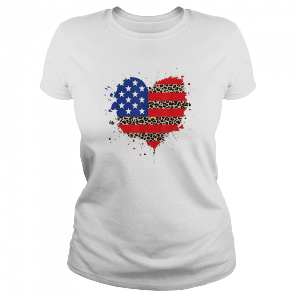 4th of july usa love heart leopard plaid American flag shirt Classic Women's T-shirt