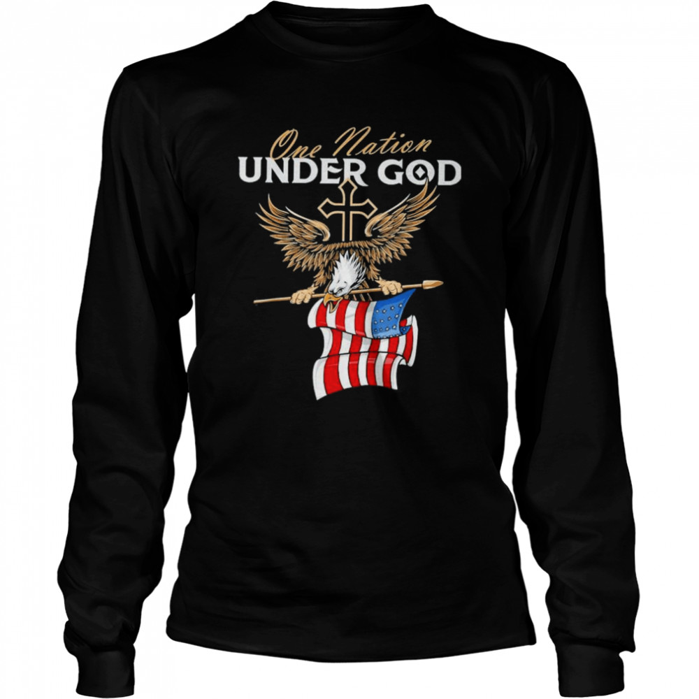 One nation under God patriotic bald eagle USA American flag 4th of july fourth shirt Long Sleeved T-shirt