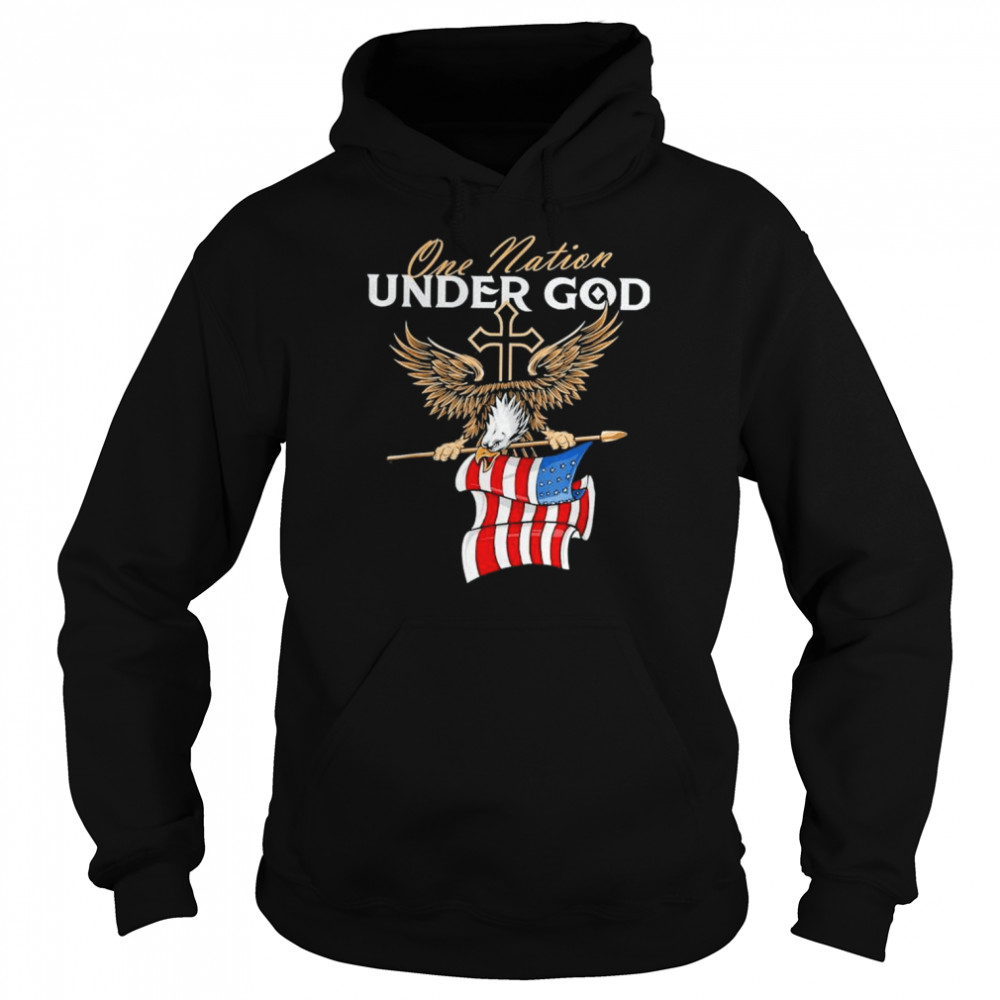 One nation under God patriotic bald eagle USA American flag 4th of july fourth shirt Unisex Hoodie