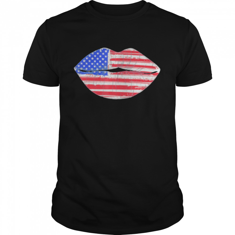 Summer Women 4th Of July Lips American Flag Kiss Merica T- Classic Men's T-shirt