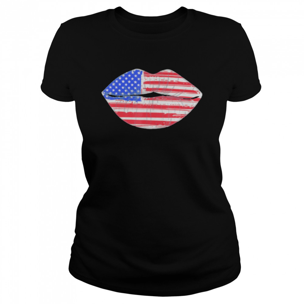 Summer Women 4th Of July Lips American Flag Kiss Merica T- Classic Women's T-shirt