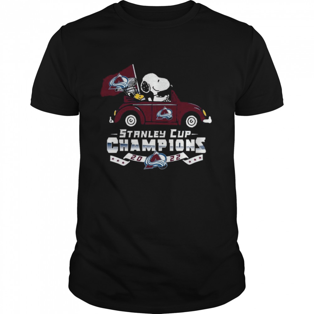 Snoopy And Woodstock Riding Car Colorado Avalanche 2022 Stanley Cup Champions Shirt