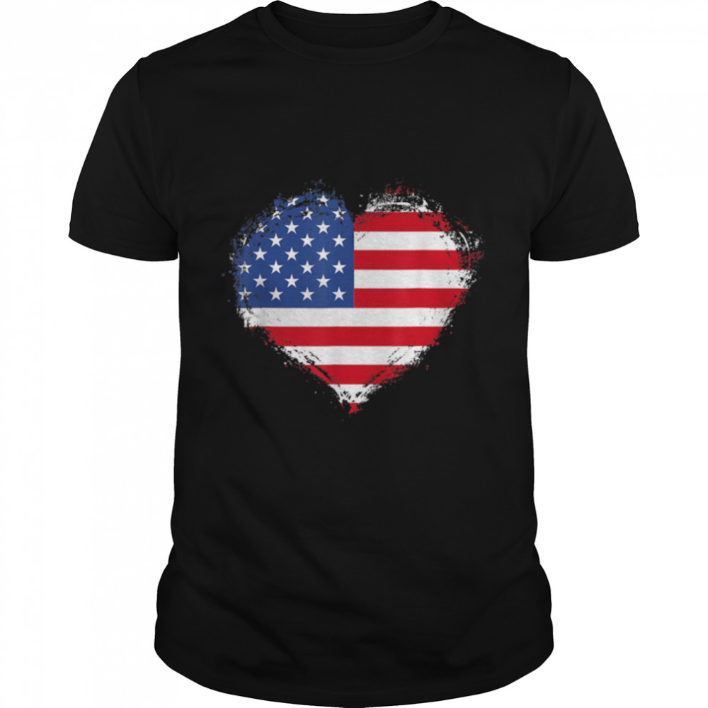 American Flag Heart 4Th Of July Usa Patriotic Pride Vintage T-Shirt B0B4Zlzdhq