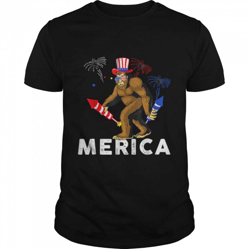 Bigfoot Fireworks Merica Tshirt 4Th Of July Sasquatch Mens T-Shirt B0B45Nss8F