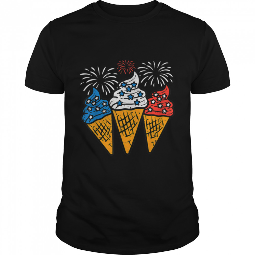 Blue White Red Ice Cream Cone Us Flag 4Th Of July Patriotic T-Shirt B0B45L7Qk6