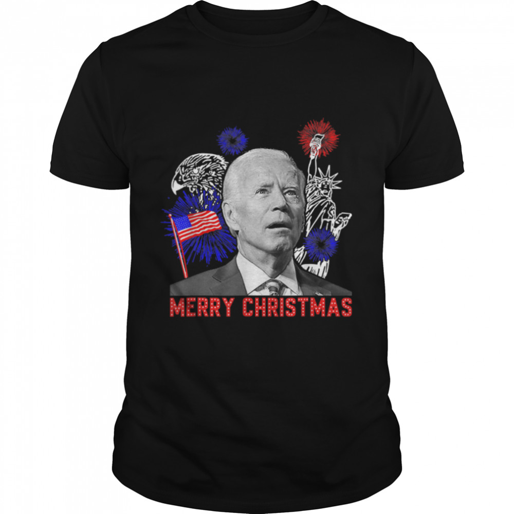 Funny Joe Biden Happy Christmas In July Usa Flag T-Shirt B0B45Bcrxf
