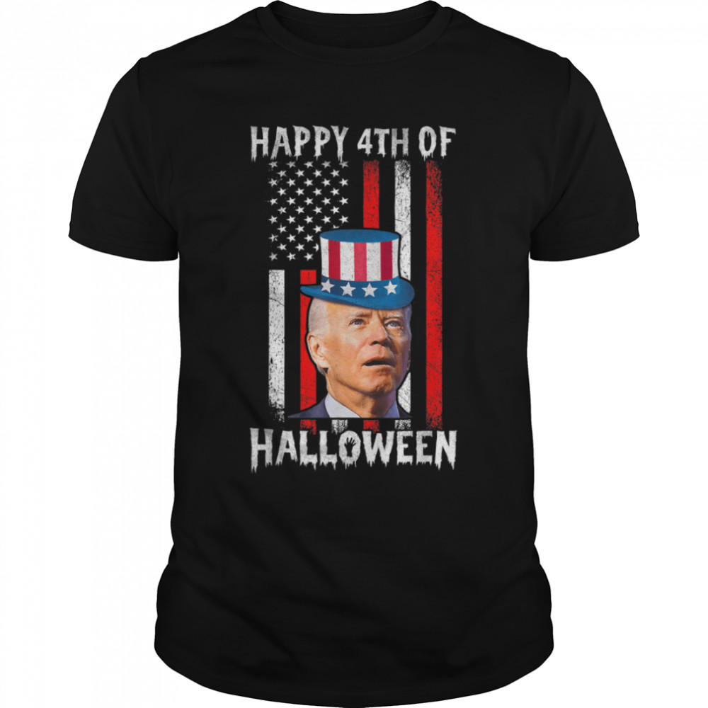Funny Joe Biden Happy Halloween Confused 4Th Of July Us Flag T-Shirt B0B4Zgx9T8