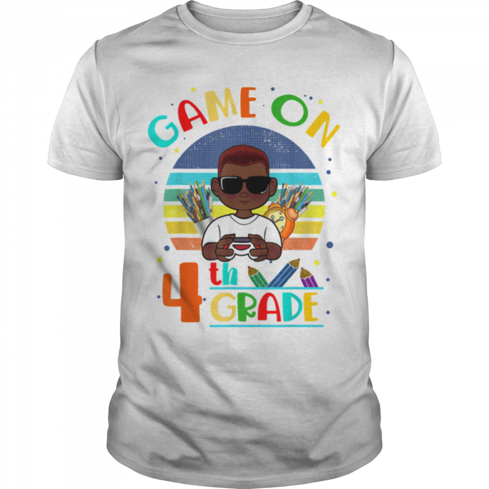 Game On 4Th Grade Back To School Gamer Cute Black Boy School T-Shirt B0B4Zm3Css
