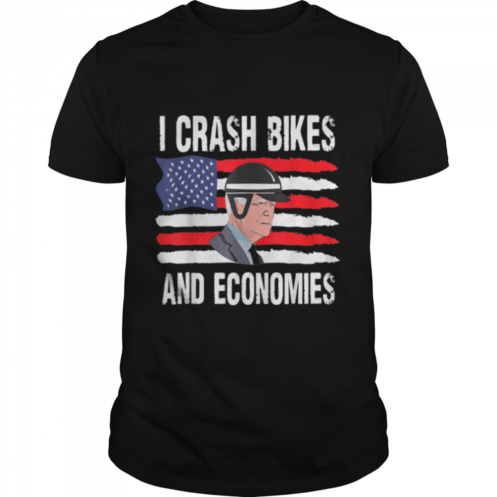 I Crash Bikes And Economies Biden Falling Off Bike T-Shirt B0B4Zzkv9Z