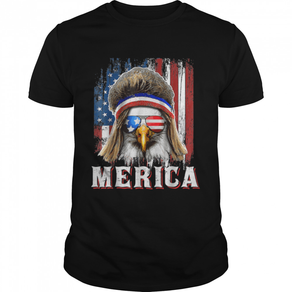 Merica Eagle Mullet 4th of July American Flag Stars Stripes T-Shirt B0B45PV67Z