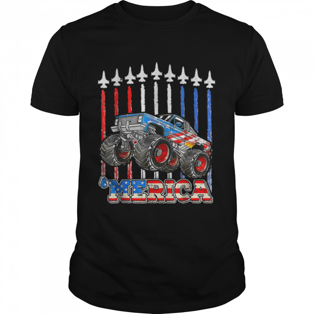 Merica Monster Truck Patriotic American Flag July 4Th Gift T-Shirt B0B4Zwdg4P