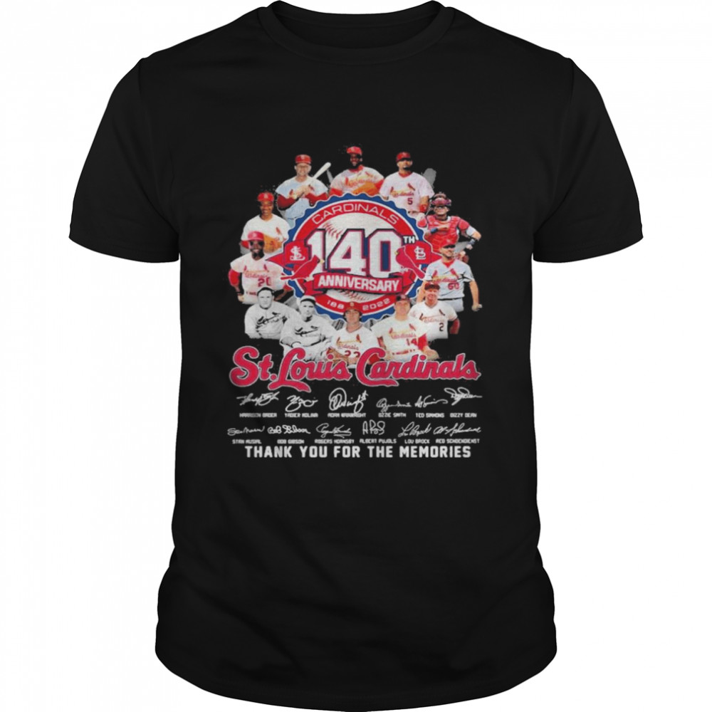 St. Louis Cardinals Team Logo 140Th Anniversary 1882-2022 Signatures Thank You For The Memories Shirt