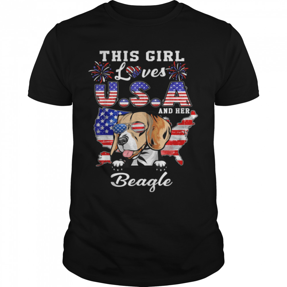 This Girl Loves Usa And Her Dog 4Th Of July Beagle Lover T-Shirt B0B45Kz3Mh