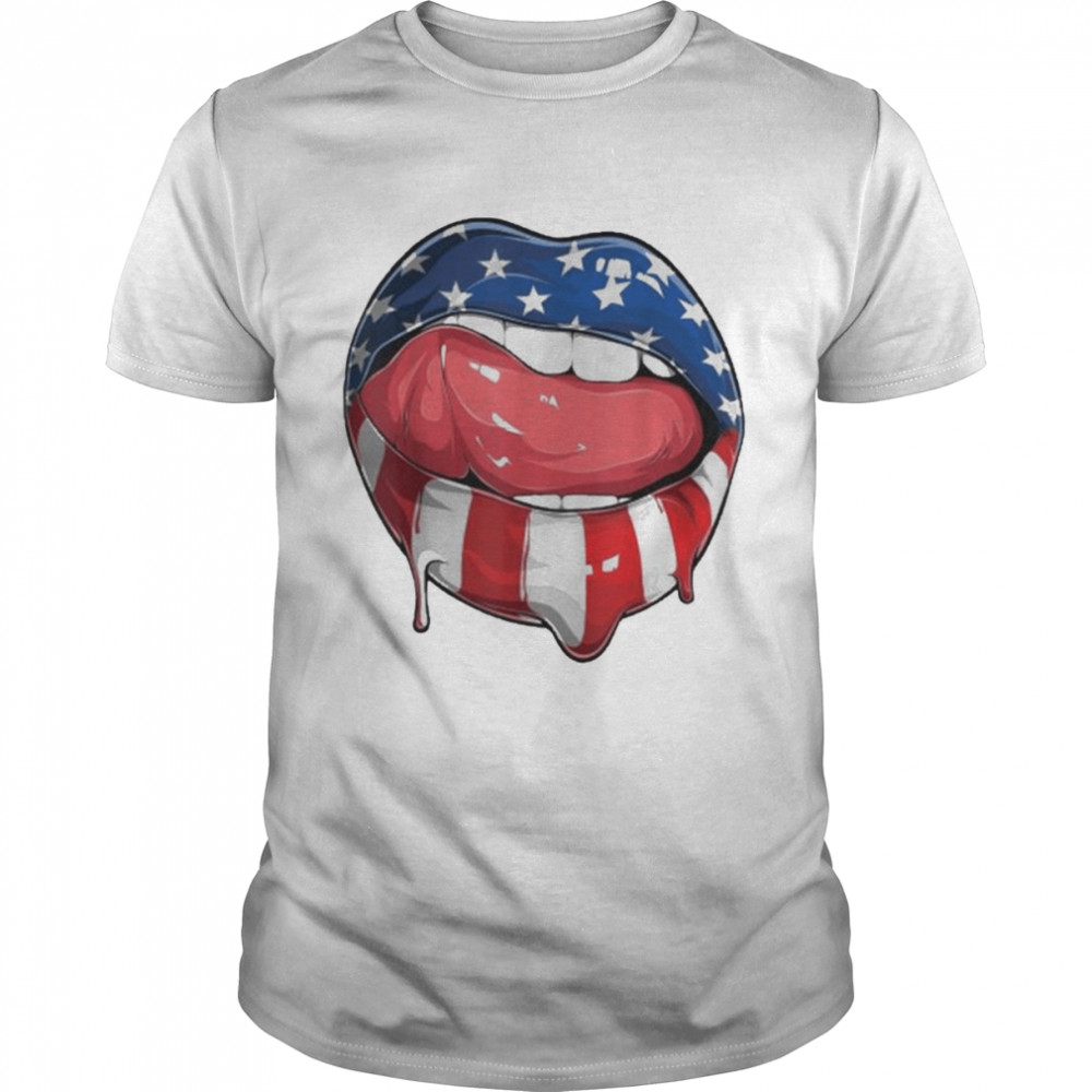 Usa Flag Dripping Lips 4th Of July Patriotic American  Classic Men's T-shirt