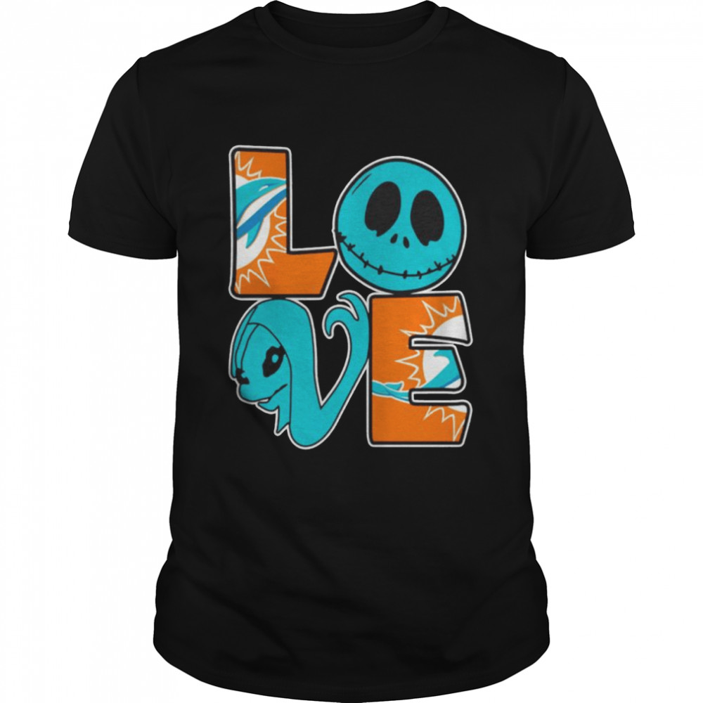 Halloween Jack And Sally Love The Miami Dolphins  Classic Men's T-shirt