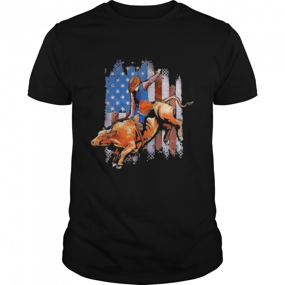 Rodeo Bull Riding American Flag  Classic Men's T-shirt