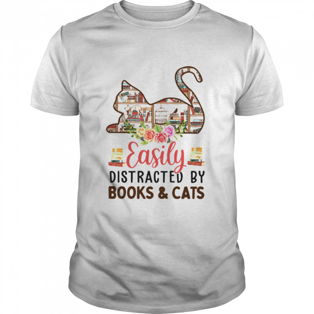Easily Distracted By Books And Cats Classic T-Shirt