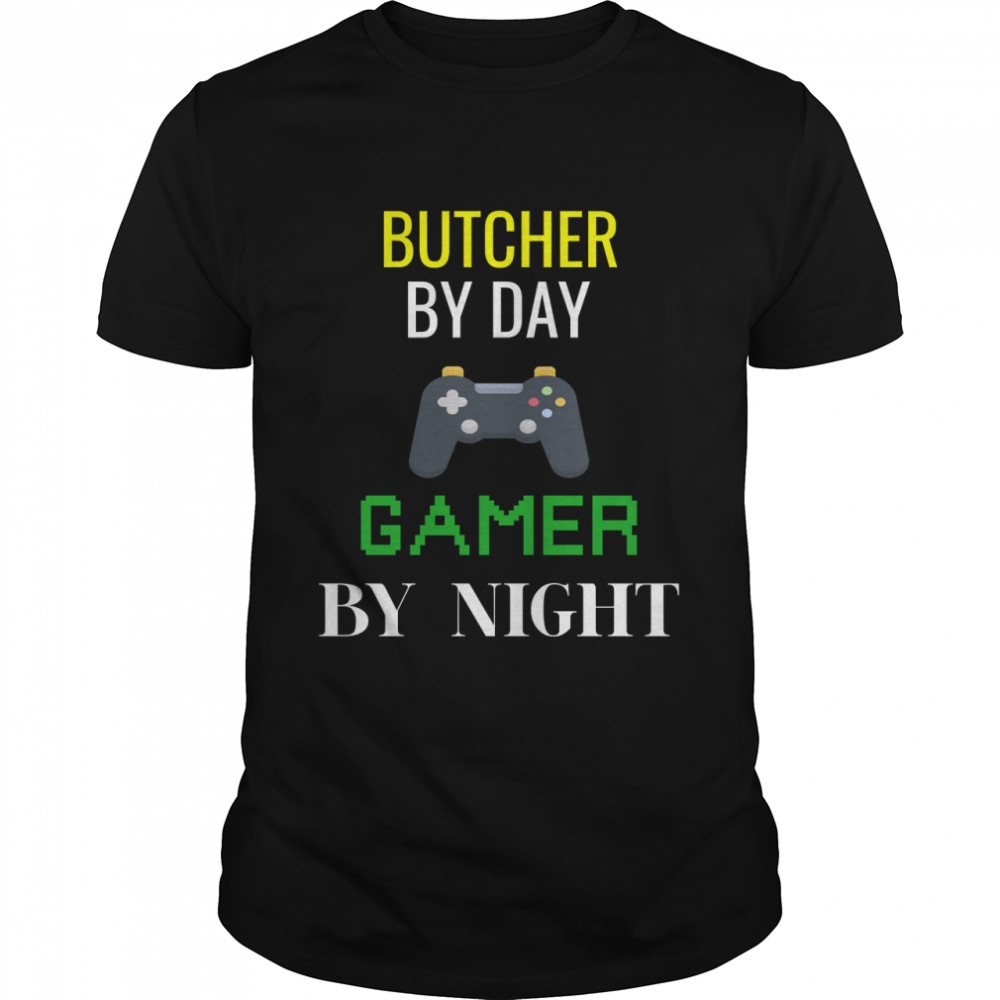 Butcher By Day, Gamer By Night Gaming Controller White Text - Unique Gift For Starting A New Job Cla