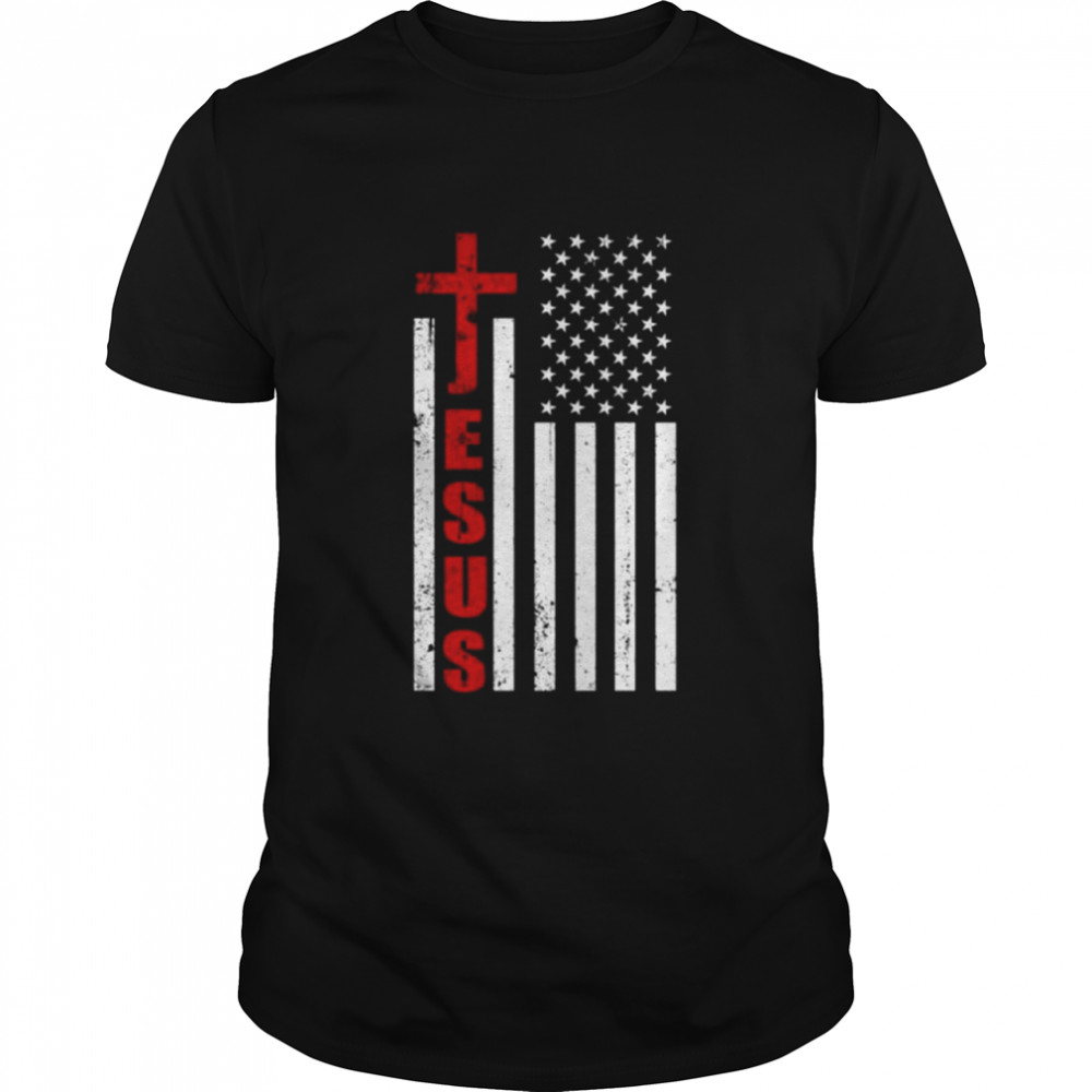 Jesus Word Cross With American Flag Shirt
