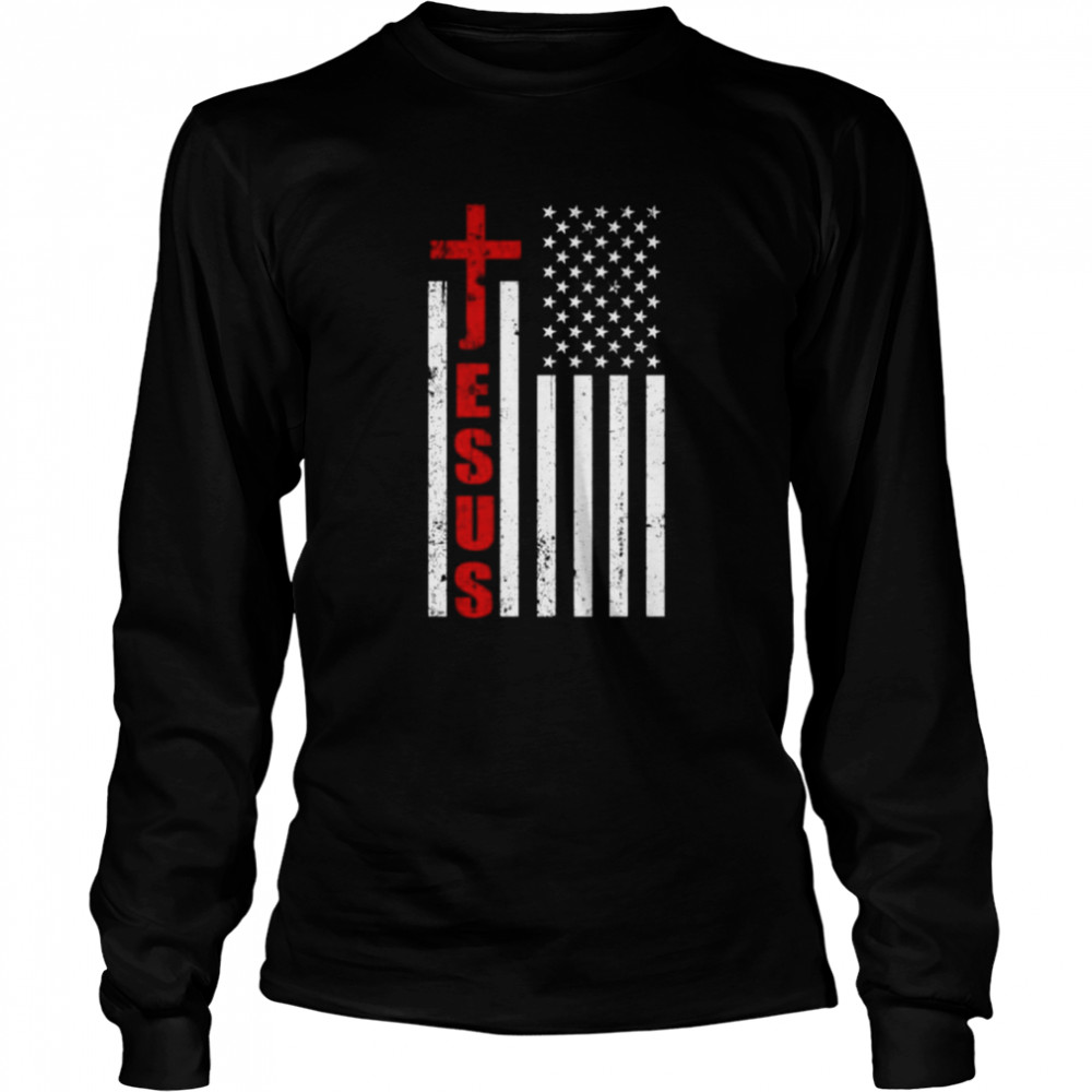 Jesus word cross with American flag shirt Long Sleeved T-shirt