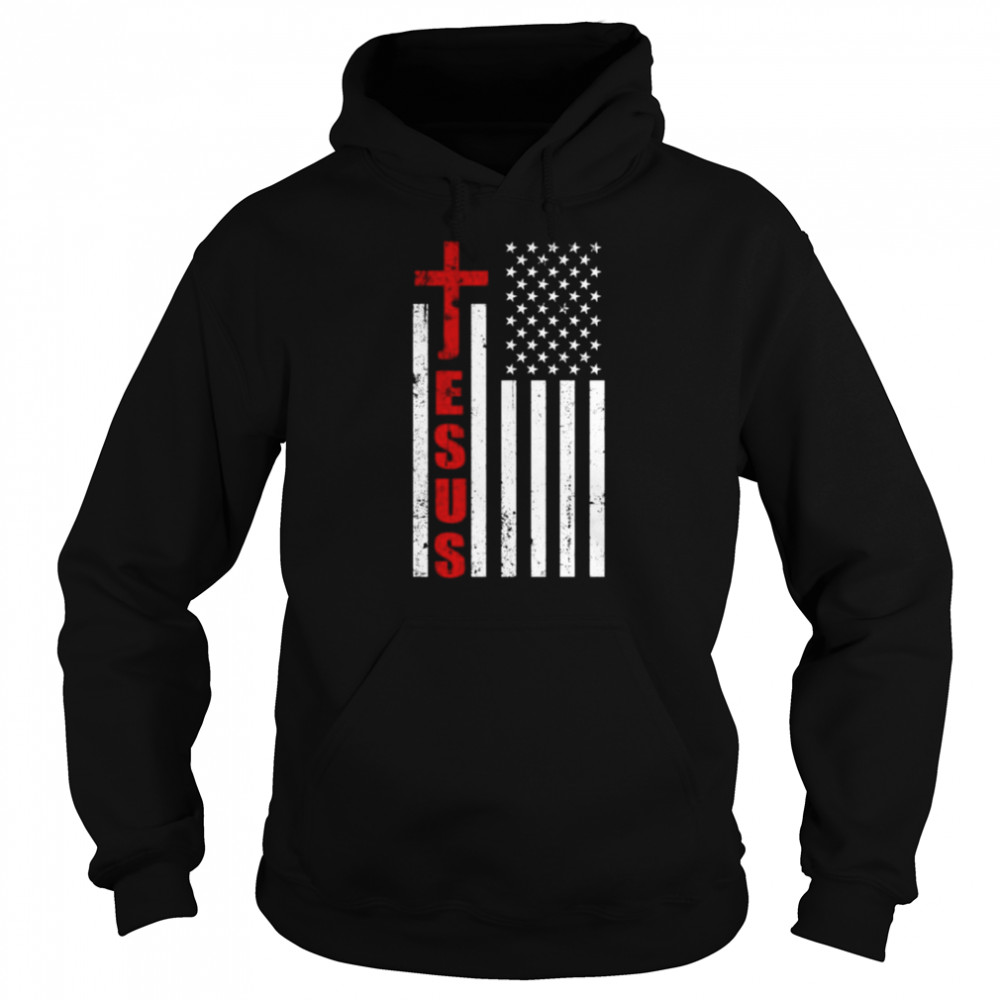 Jesus word cross with American flag shirt Unisex Hoodie