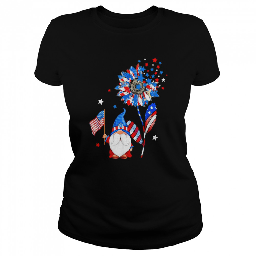 4th of July Gnomes Patriotic American Flag Sunflower  Classic Women's T-shirt