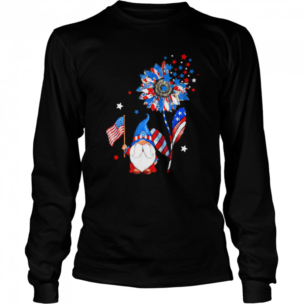 4th of July Gnomes Patriotic American Flag Sunflower  Long Sleeved T-shirt