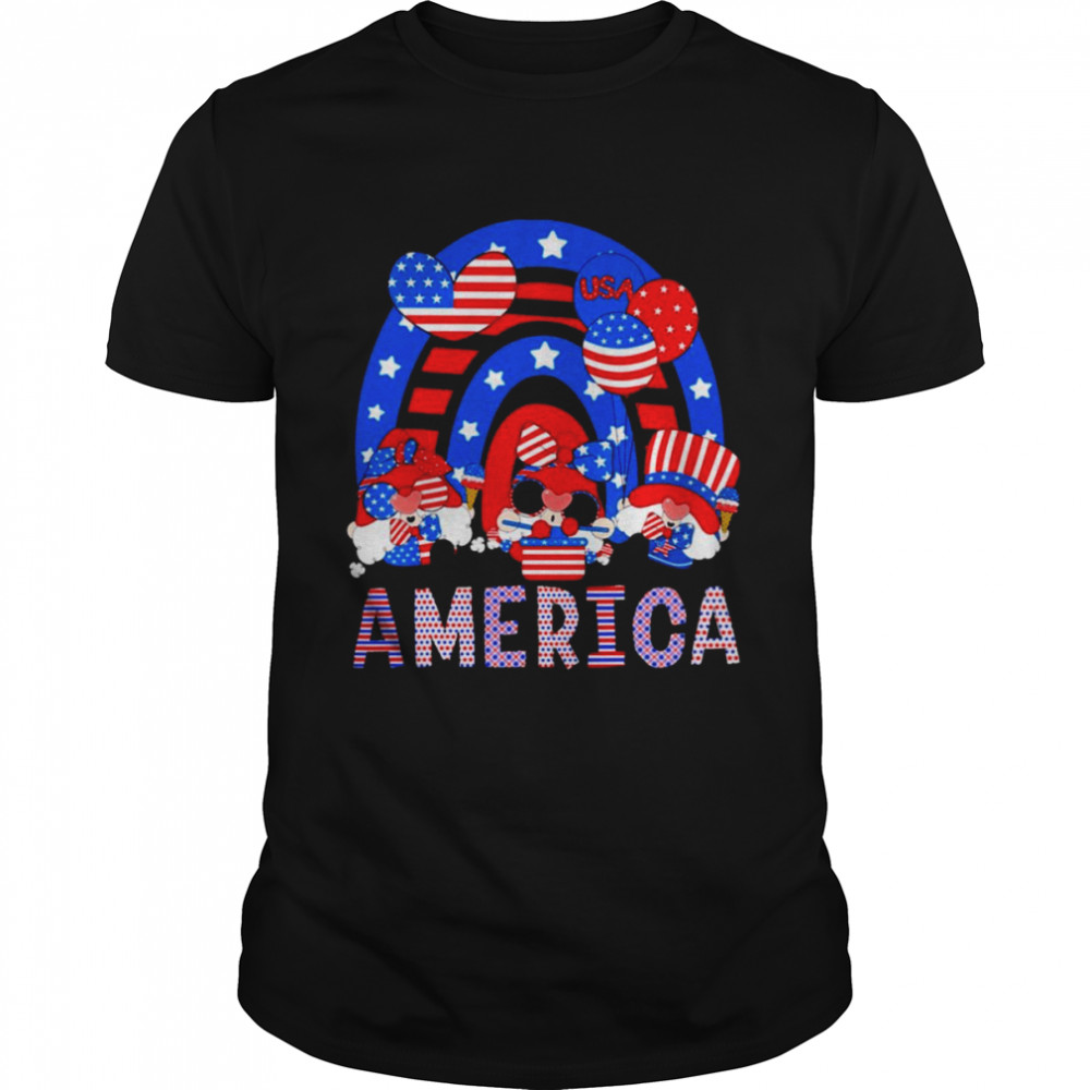 Happy 4th of July Gnome Cool Rainbow 4th July Gnomes America  Classic Men's T-shirt