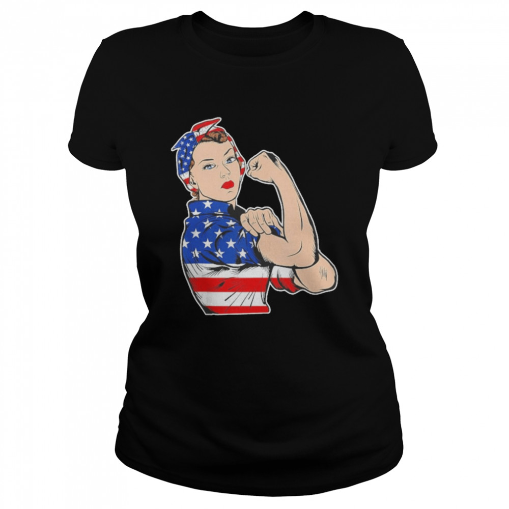 Rosie The Riveter Bandana Feminist Usa Flag 4Th Of July  Classic Women's T-shirt
