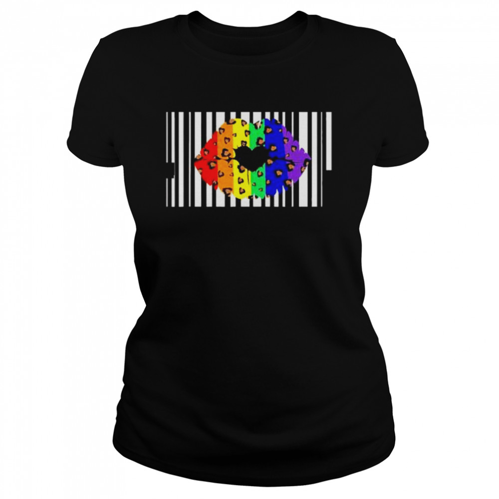 LGBTQ Leopard Pride Lips Rainbow Barcode Flag Gay Proud Ally  Classic Women's T-shirt