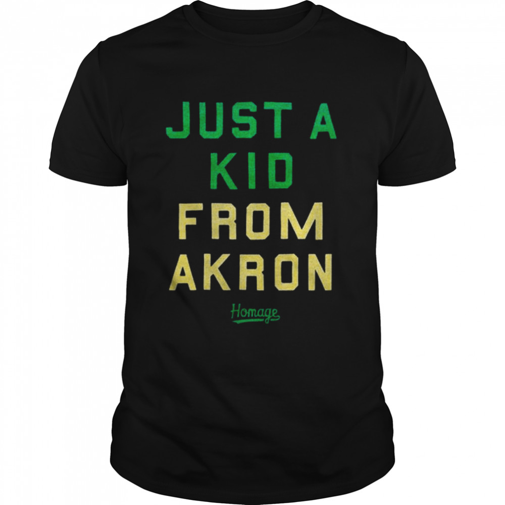 Just A Kid from Akron T-Shirt from Homage. | Charcoal | Cleveland Cavaliers Vintage Apparel from Homage.