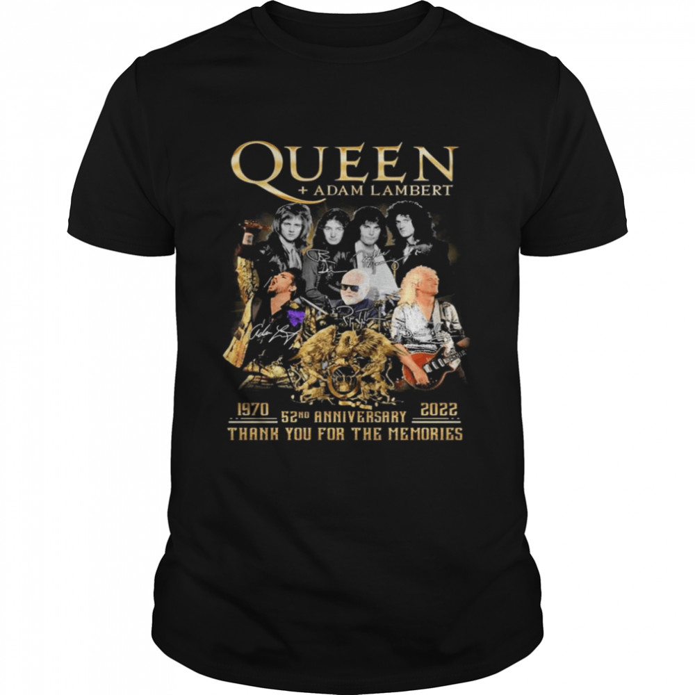 Queen + Adam Lambert 1970-2022 52nd Anniversary Signatures Thank You For The Memories Shirt