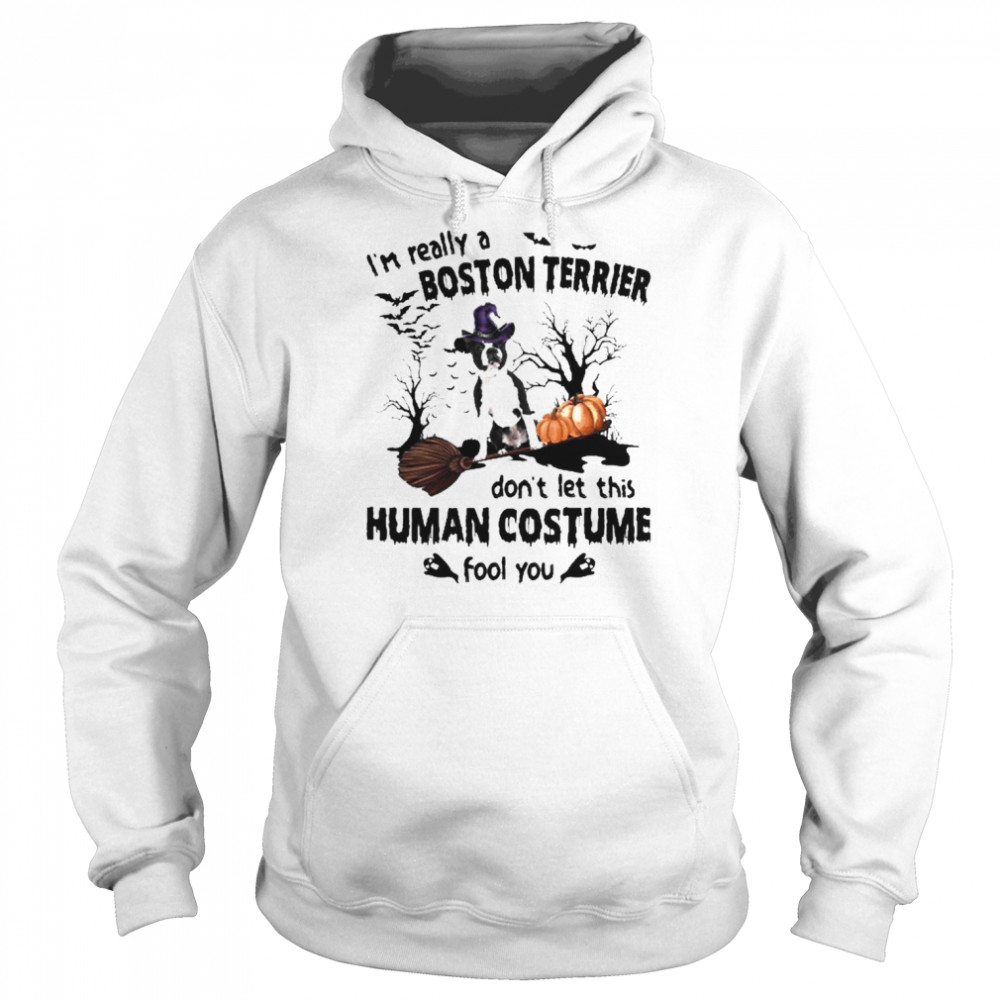 Black Boston Terrier Dog I’m Really A Boston Terrier Don’t Let This Human Costume Fool You Halloween  Unisex Hoodie
