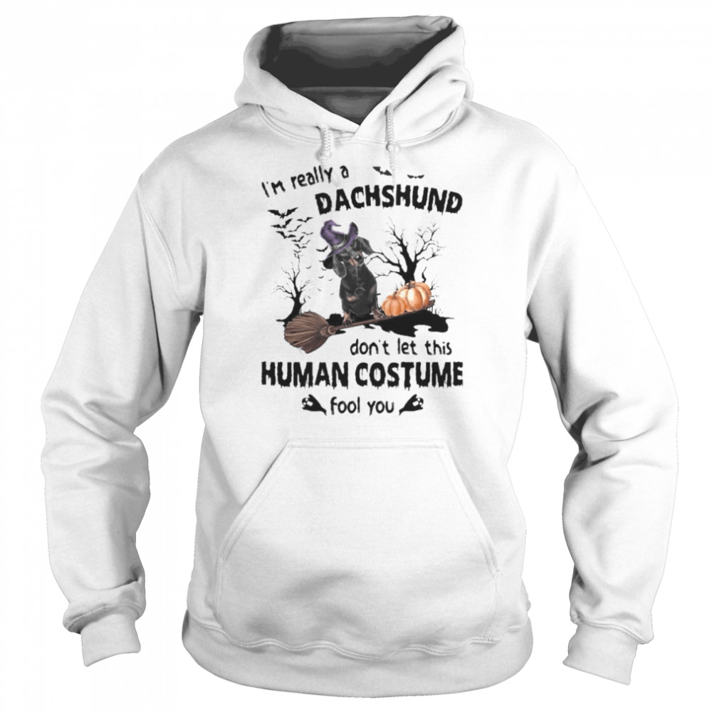 Black Dachshund Dog I’m Really A Dachshund Don’t Let This Human Costume Fool You Halloween  Unisex Hoodie