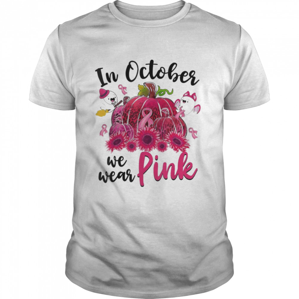 Boo Pumpkin In October We Wear Pink Breast Cancer Awareness T-Shirt
