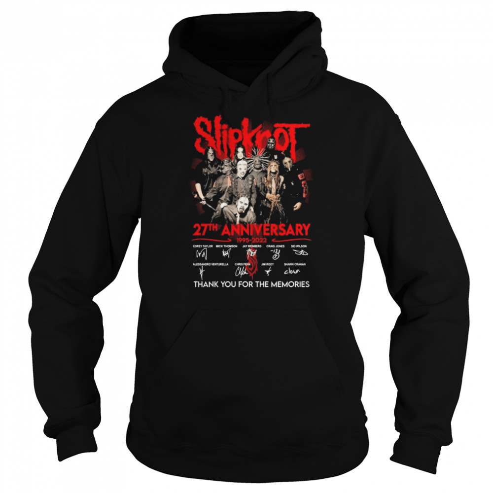 1995 2022 27th anniversary slipknot thank you for the memories signatures unisex hoodie