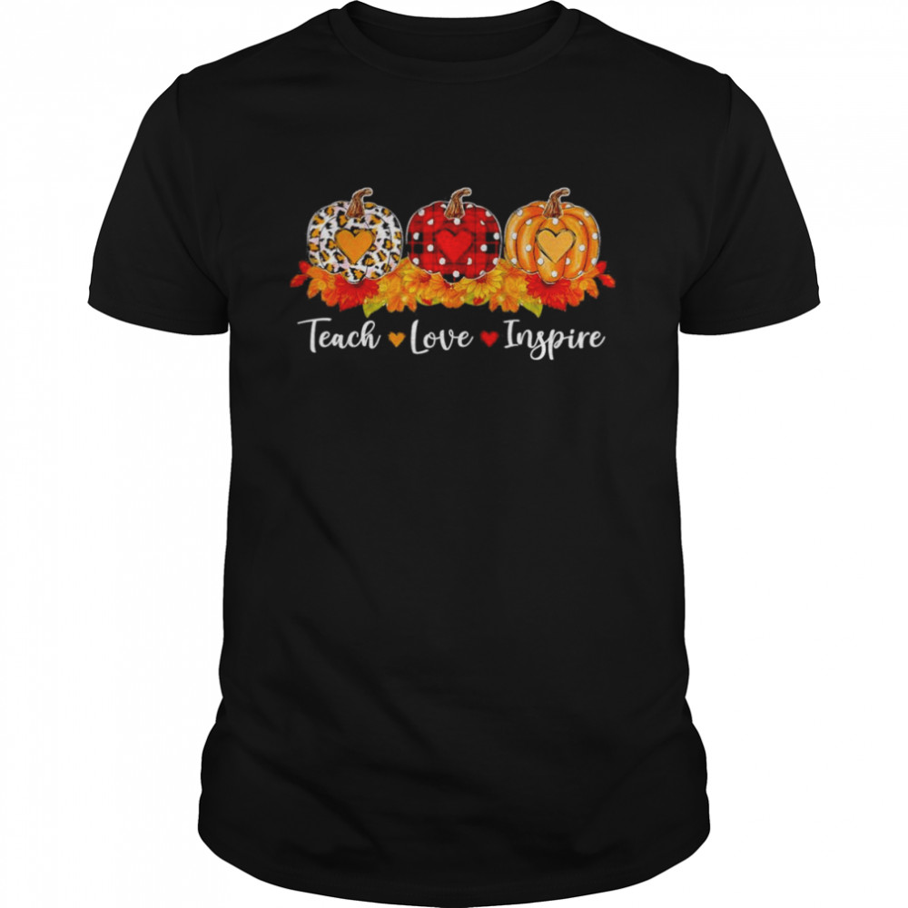 Teach Love Inspire Teacher Autumn Fall Leopard Plaid Pumpkin T- Classic Men's T-shirt