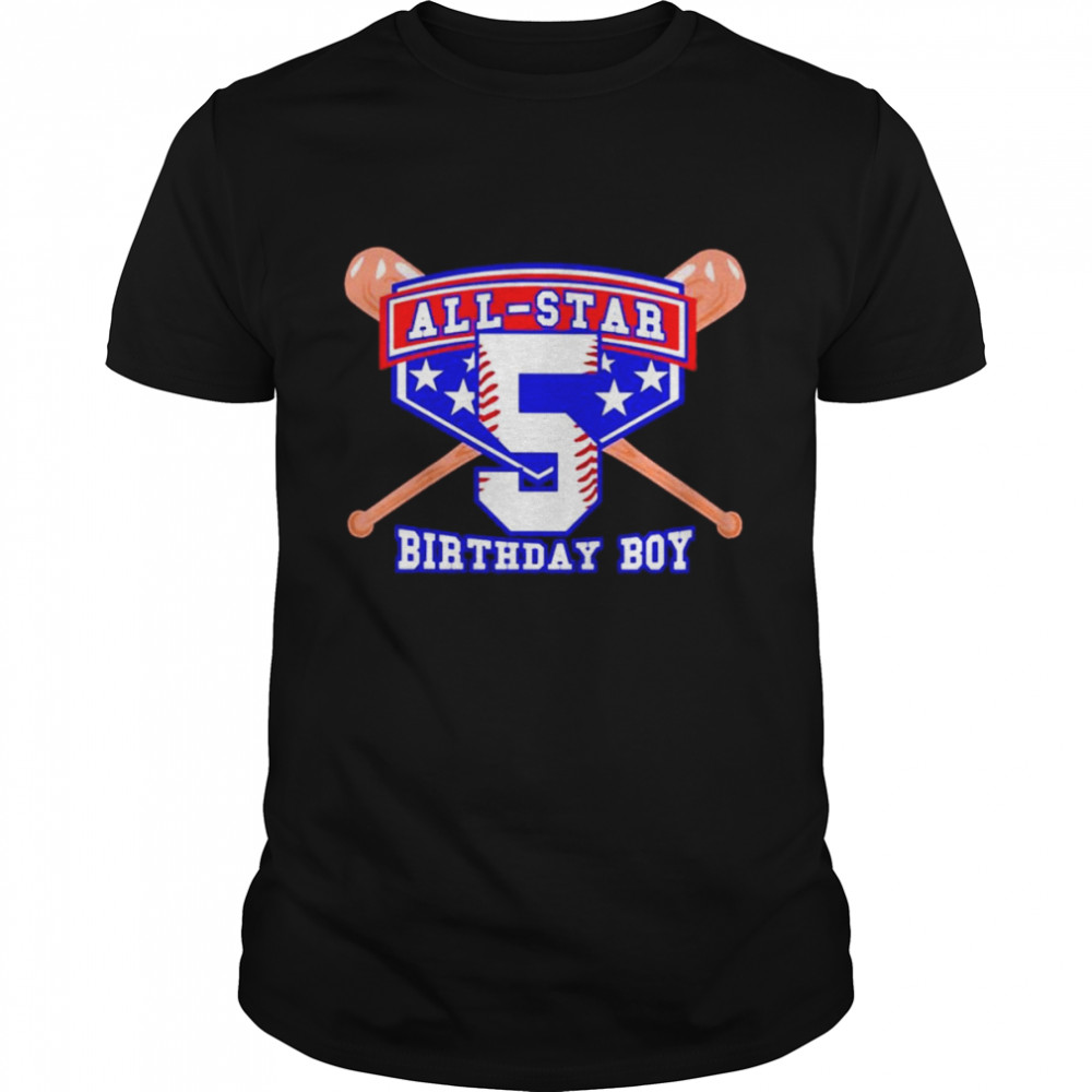 Kids all star baseball 5 year old birthday boy shirt