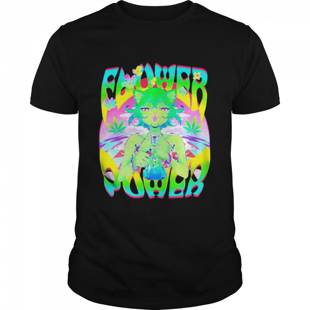 Cat girl smoking weed flower power shirt Classic Men's T-shirt