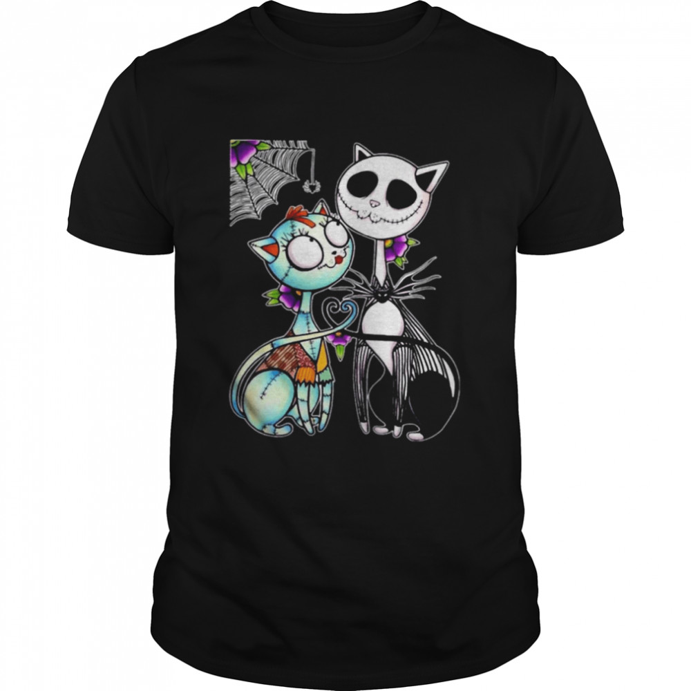 Cat Jack Skellington And Sally Skull Art Happy Halloween shirt Classic Men's T-shirt