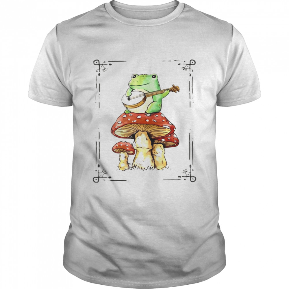 Cottagecore Aesthetic Frog Playing Banjo on Mushroom Cute T- Classic Men's T-shirt
