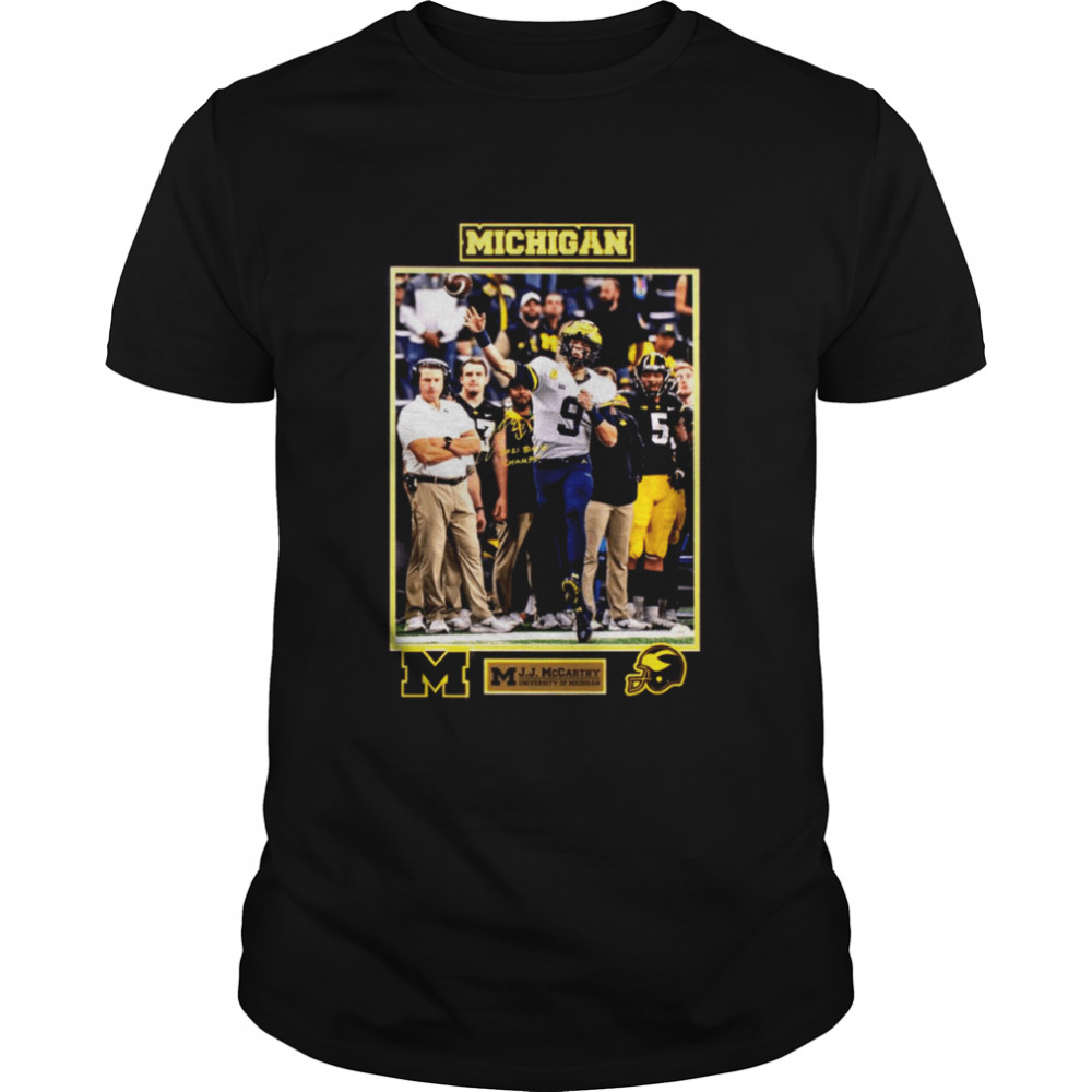 University of Michigan Football JJ McCarthy Autographed Framed Picture with 2021 Big Ten Champs shirt Classic Men's T-shirt