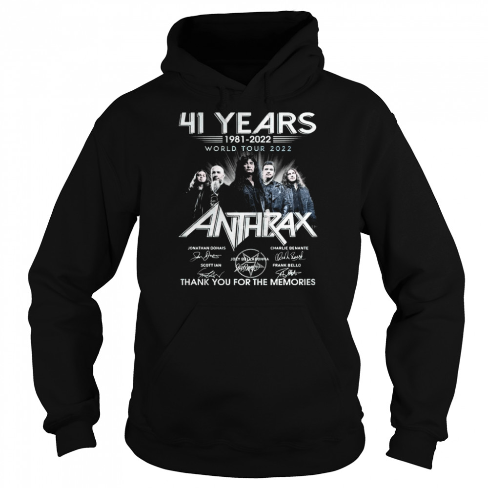 world tour 2022 anthrax band signatures 41 years 1981 2022 fanmade shirt unisex hoodie