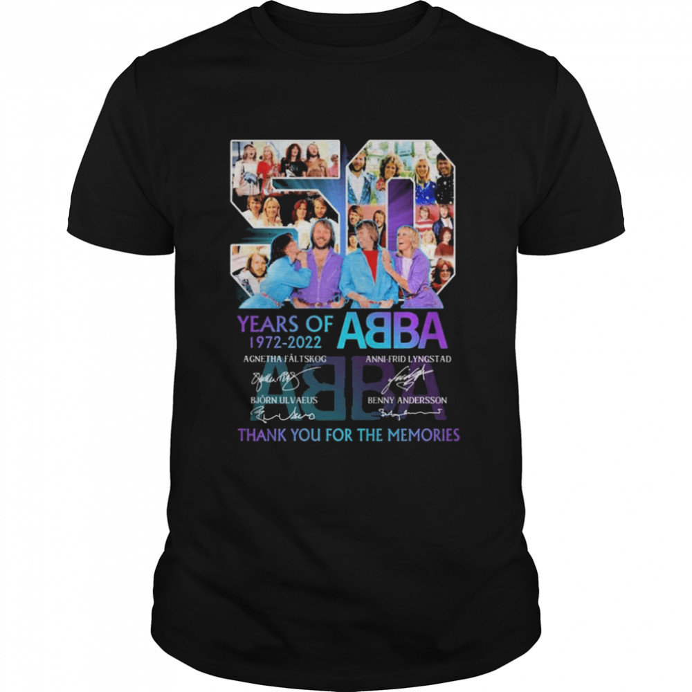 50 years of 1972-2022 ABBA signatures thank you for the memories shirt