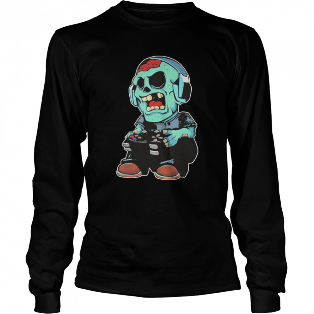 Gamer Zombie Lazy Halloween Costume Cool Video-game Gaming T- Long Sleeved T-shirt
