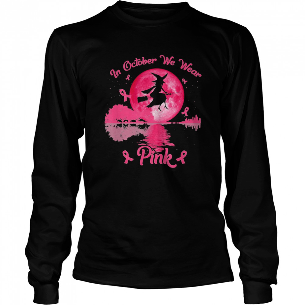 Witches In October We Wear Pink Autumn Fall Breast Cancer Essential T- Long Sleeved T-shirt